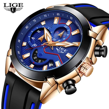 

Relogio Masculino LIGE New Fashion Mens Watches Silicone Strap Top Brand Luxury Waterproof Sports Chronograph Quartz Watch Men