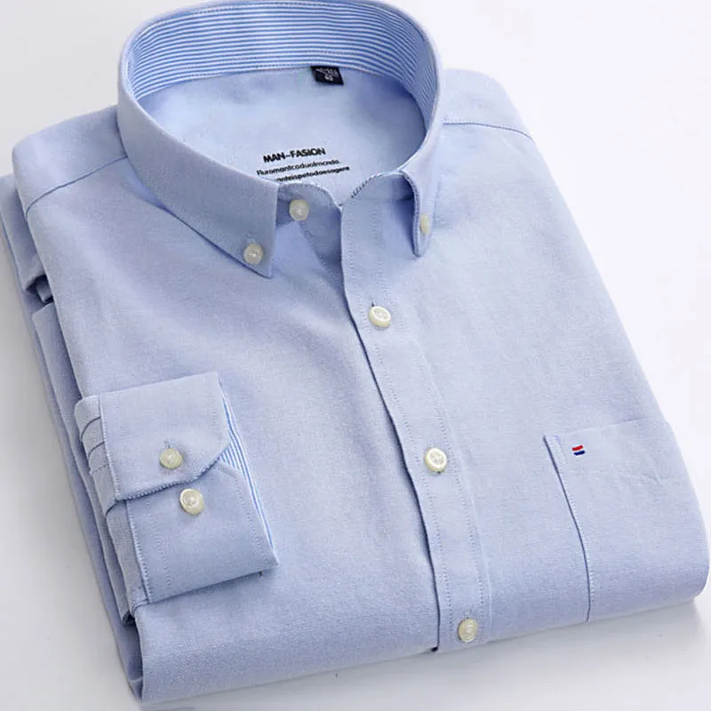 

Autumn Men Shirt Long Sleeve Regular Smart Casual Shirts Solid Stripes Cotton Camisas Masculina Ironing-free Male Clothing
