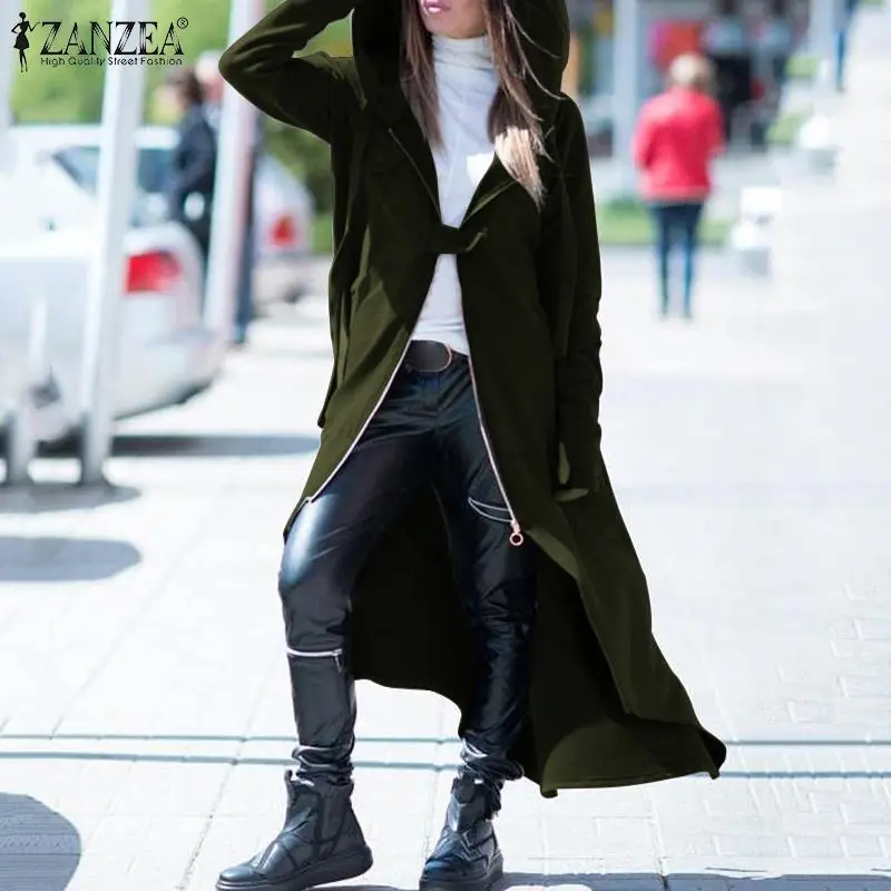 Г. ZANZEA модные Асимметричные пальто на молнии женские куртки повседневная верхняя одежда с капюшоном и длинными рукавами Женское пальто теплое на пуговицах