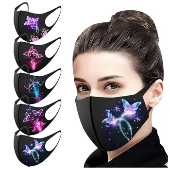 

5PC Masks Adult Reusable Prints Protection Face Mask Washable Ear Hook Face Mask Reuseable Face Shield Windproof Mouth Caps
