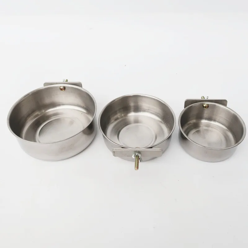 

Birdcage Bird Feeder Birds Food Dish Parrot Water Bowls Stainless Steel Dishes Coop Cups with Wire Hook for Small Animal