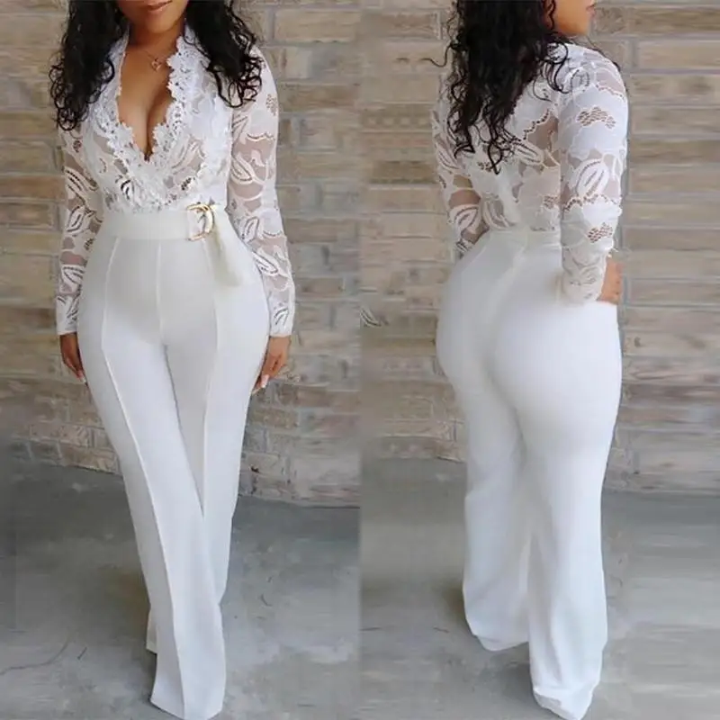Lugentolo White Jumpsuit Women Lace 