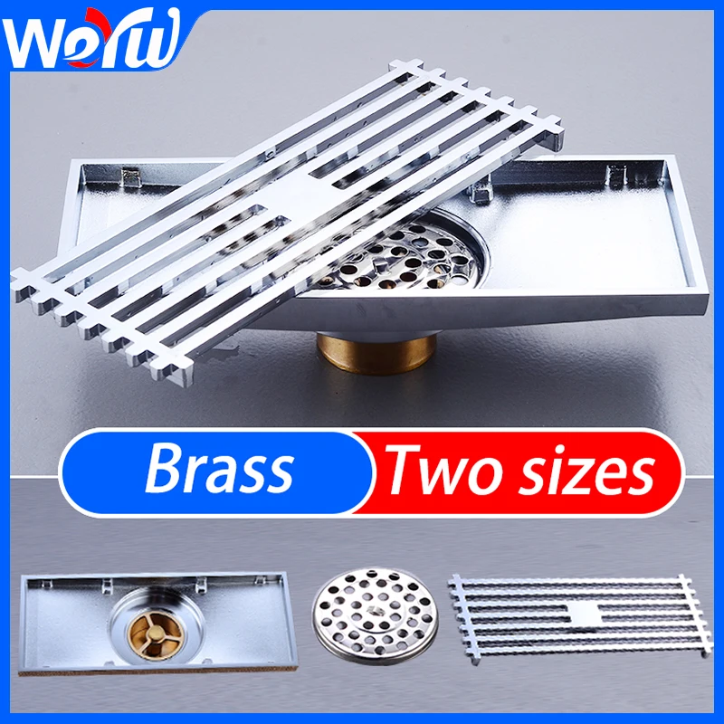 

Bathroom Shower Floor Long Drainage Square Shower Large Floor Drains Brass Toilet Linear Covers Tile Insert Waste Grates