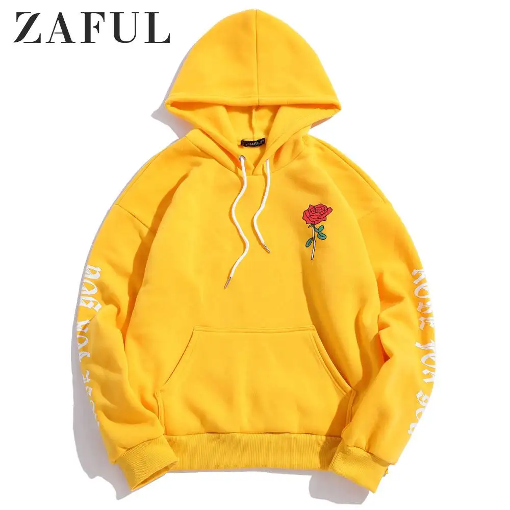 ZAFUL Rose Letter Graphic Fleece Pullover Hoodie Full Sleeves Flower Letter Printed Casual Sweatshirts Autumn Outdoor Wearing