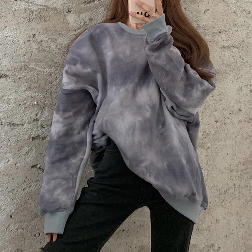 

Korea Japan Women Tie Dye Hoodie Casual Loose BF Style Oversized Sweatshirt Spring Autumn Basic Pullover Women Streetwear New
