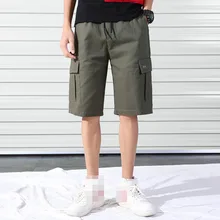 Men  Knee Length Cotton Safari Style Shorts Straight Low Solid Shorts Men Casual Cotton Drawstring Hombre Summer Summer New