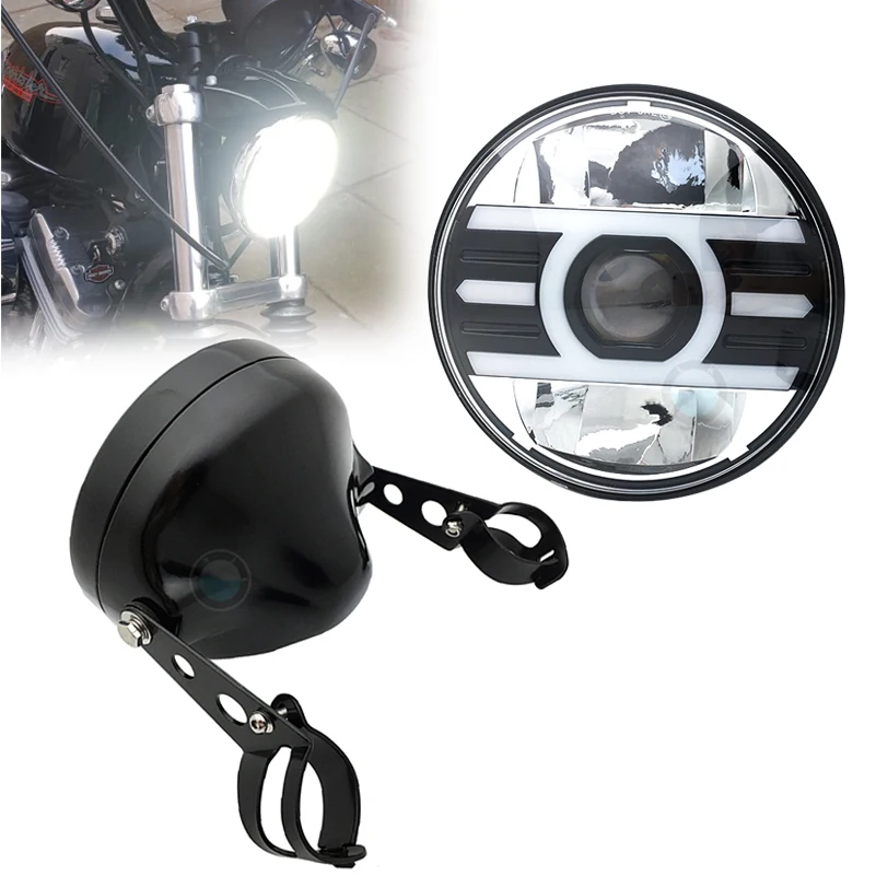 

Universal 7 Inch 60W DOT SAE E9 Motorcycle Moto Headlamp angle eye Led Headlight with 7inch housing bucket trim ring