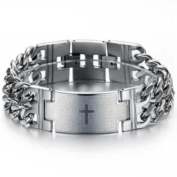 

Spanish Bible Lord's Prayer Cross Bracelet for Men Boy Stainless Steel Watch Bracelets Wristband Christian Male Jewelry