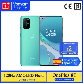 Перейти на Алиэкспресс и купить Глобальная прошивка OnePlus 8 T, 8 T, 8 Гб 128 Snapdragon 865 5G смартфон 120 Гц активно-матричные осид жидкости Экран 48MP Quad проходит топливный фильтр грубой о...
