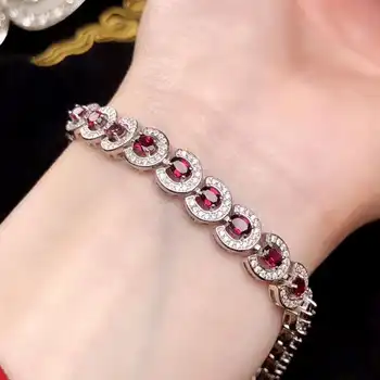 

Real And Natural Garnet chain bracelet Free shipping Natural real Garnet 925 sterling silver bracelet