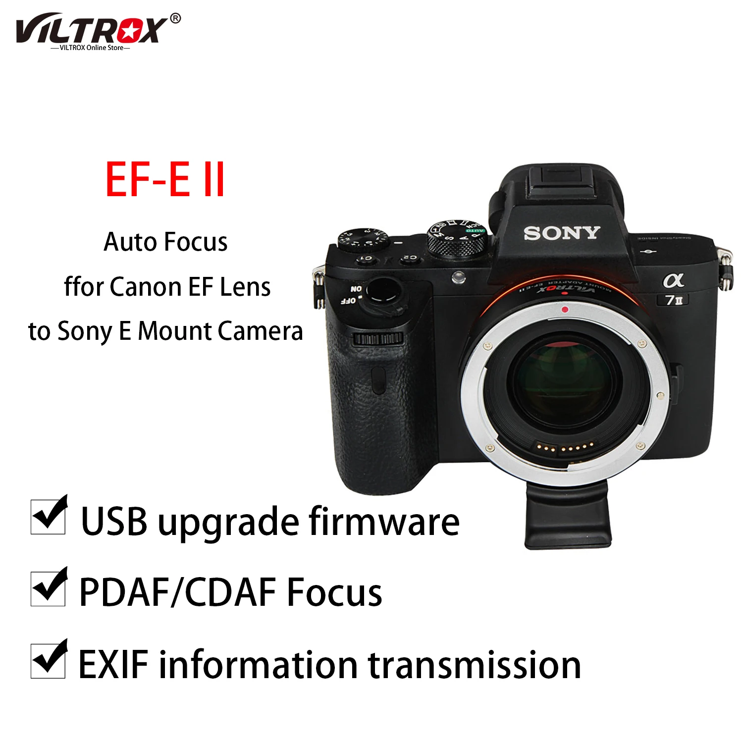 

Кольцо-адаптер Viltrox EF-E II для объектива с автофокусом 0.71x для объектива Canon EF EOS для Sony E Mount A7II A6500