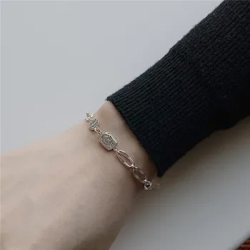 

RUIYI Real 925 Sterling Silver Korean Style Simple Design Bracelets Women Chic Boy Tag Buckle Chain Niche Bracelets Fine Jewelry