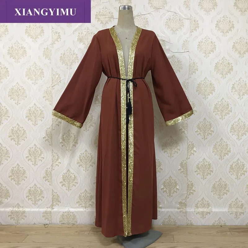 

Muslim Diamonds Beading Cardigan Abaya Full Dress Kimono Long Robe Gowns Jubah Dubai Middle East Ramadan Arab Islamic Clothing