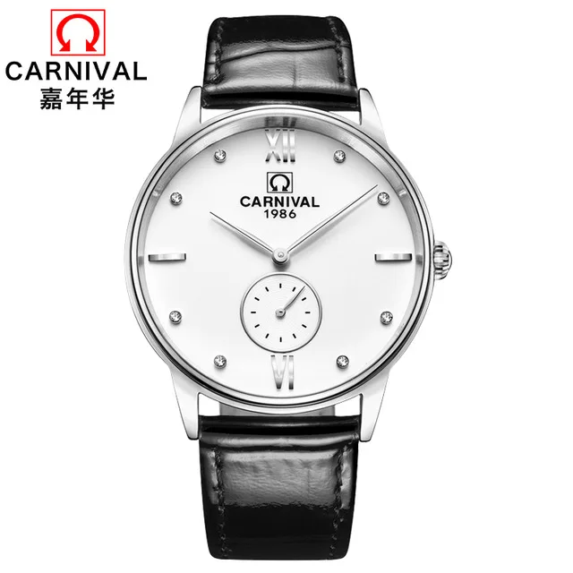 Silver White Relogio Masculino, карнавальный бренд, роскошные кварцевые наручные часы, мужские Модные Повседневные водонепроницаемые часы из кожи розового золота, мужские часы Saat - Цвет: Silver White