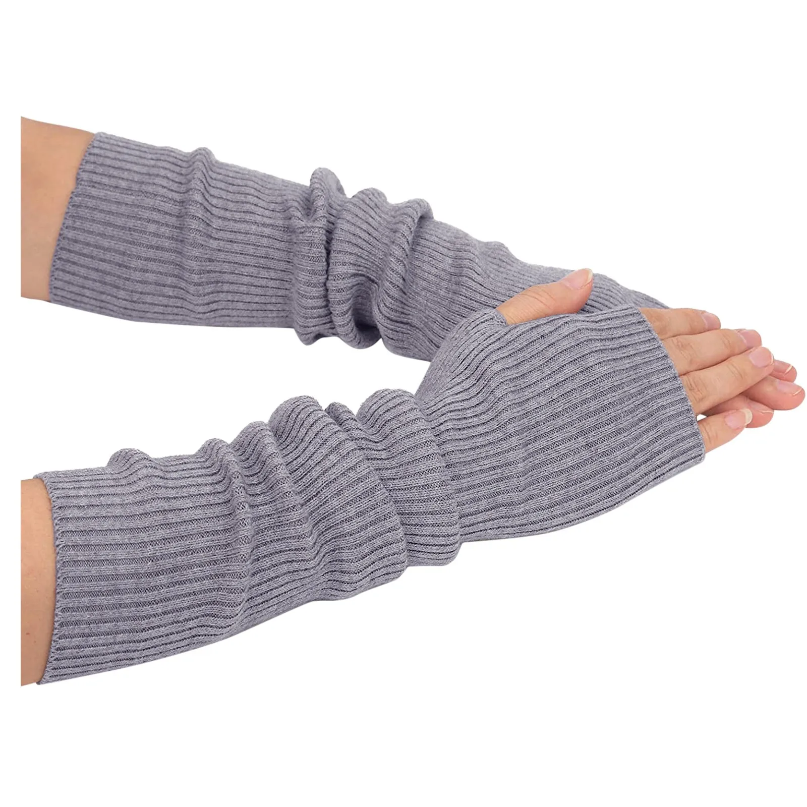 Knited Fingerless Gloves Cashmere Blend Arm Warmer Long Sleeve Gloves