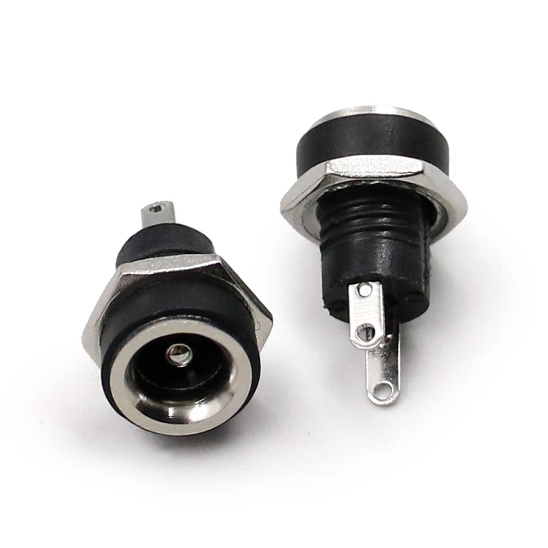 

12V For DC Power Supply Jack Socket Female Panel Mount Connector 5.5mm 2.1mm Plug Adapter 2 Terminal Types 5.5*2.1