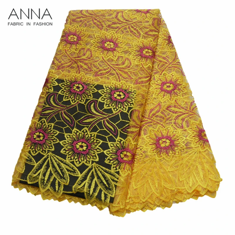 

2019 High Quality African Lace Fabric with Embroidery and Stones French Tulle Lace Fabric 5 Yards/piece for Christmas Decoration
