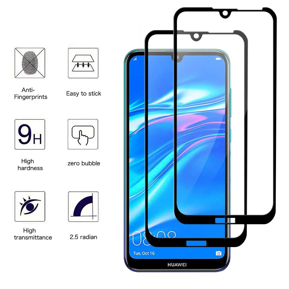 2.5D 9H полное покрытие Защита экрана для HuaWei Y7 Pro 2019 закаленное стекло изогнутая