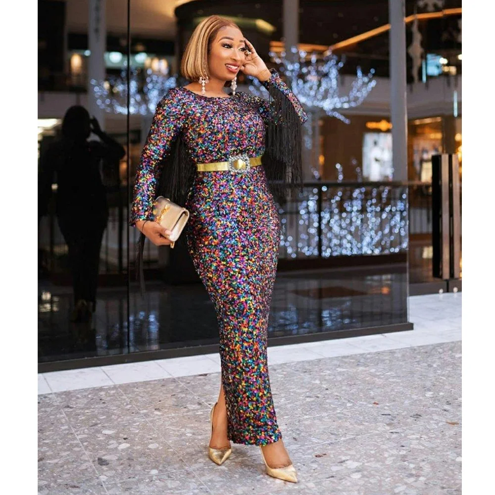 

African mom dress stretch color beads tassel fashion quality