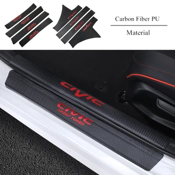 

4 Pcs Carbon Fiber Leather Anti-scratch Threshold Sticker For Honda Civic 2019 2018 2017 2016 Car Door Sill Sticker Accessories
