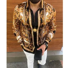 Chemises à col rabattu pour hommes, vêtements décontractés, à manches longues, avec impression numérique, coupe cintrée, mode printemps automne, 2021