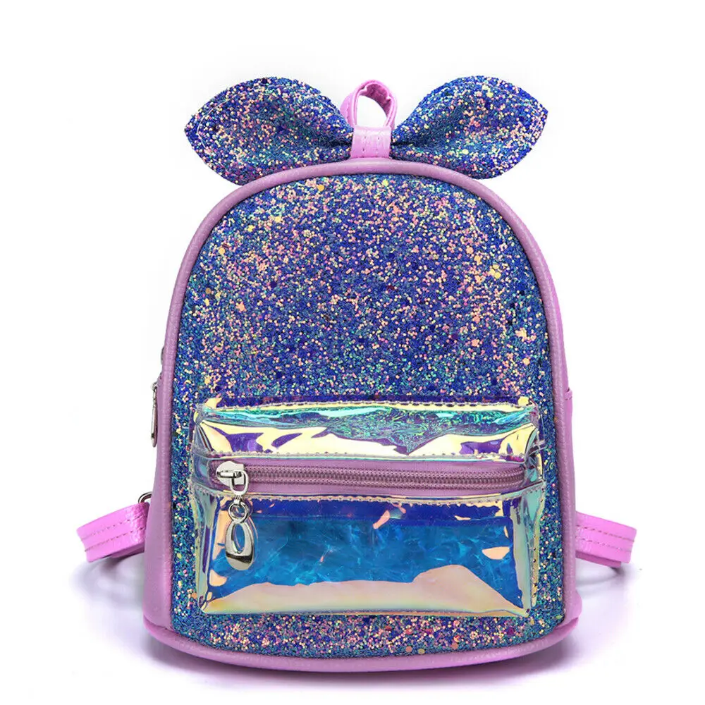 Для женщин и девочек, 3D Уши, блестки, лазер, мини застежки-молнии для рюкзака, дорожная школьная сумка, рюкзак - Цвет: Фиолетовый