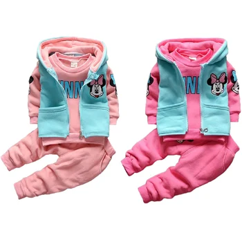 

Thick Plush Baby Girls Clothing Sets Winter Kids Clothes 4 Color Minnie Hoodies Jacket Vest Pants 3pcs Children Clothing
