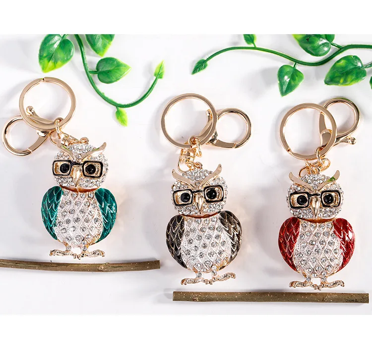 Cute Keychain Sparkling Crystal Owl Key Rings Animal India