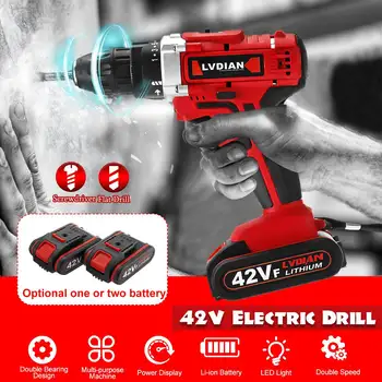 

Electric Drill 42V Wireless Screwdriver Smart 25+1 Torque Waterproof Drill 2-Speed 1400R/min with LED Work Light DIY Power Tools