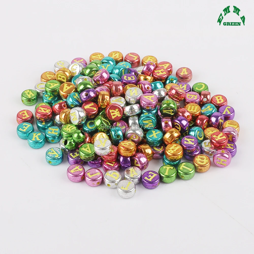 Retro Russian Letter Beads for Jewelry Making 4*7mm 3600pcs Vintage Gold Alphabets Printed Acrylic Small Bead Charms for Kids