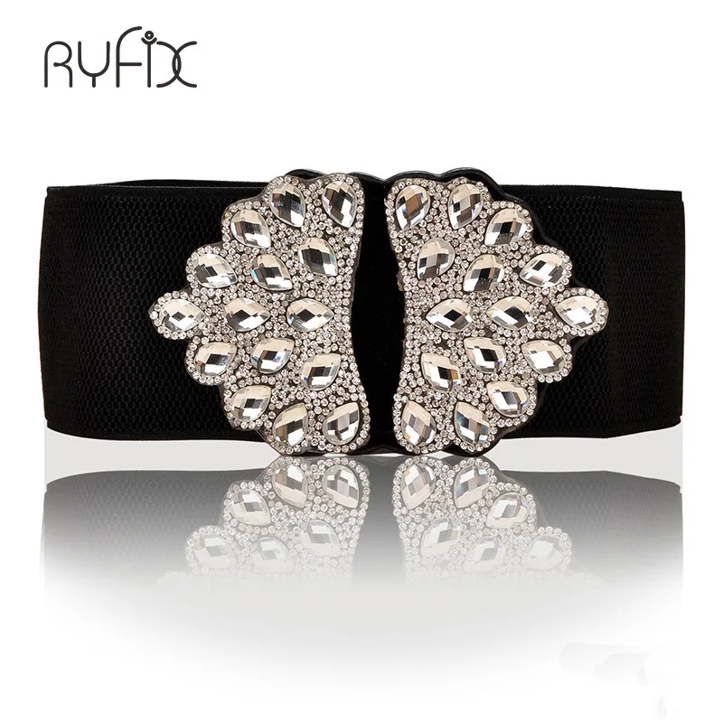 Vanled White Gemstone Women Belt Jeweled Rhinestones Elastic Belts