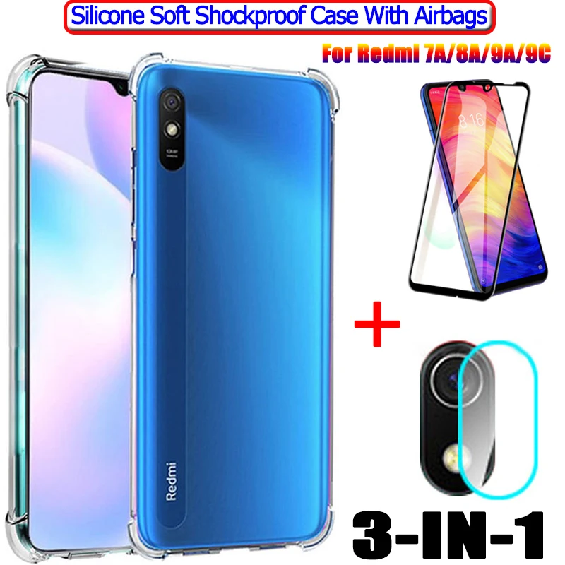 airbag чехол + стекло для Xiaomi Redmi 9 A 9C 7A glass case Redmi9 Xaomi Redmi8A мягкий на редми 9А 7 а чехлы