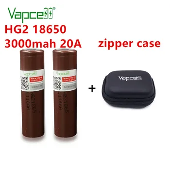 

2pcs/lot+zipper case Vapcell original Authentic HG2 18650 3000mAh 20A battery 3.7V rechargeable lithium batteries Free shipping