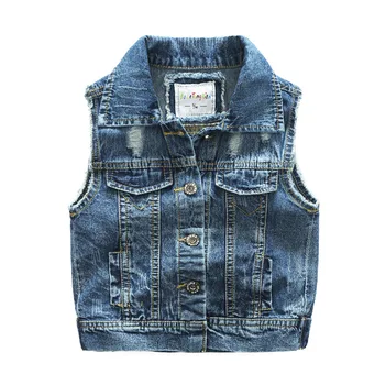 

2020 Autumn spring New kids Denim vest boys girl Fashion trend hole Sleeveless coat baby toddler fashion sport children clothing