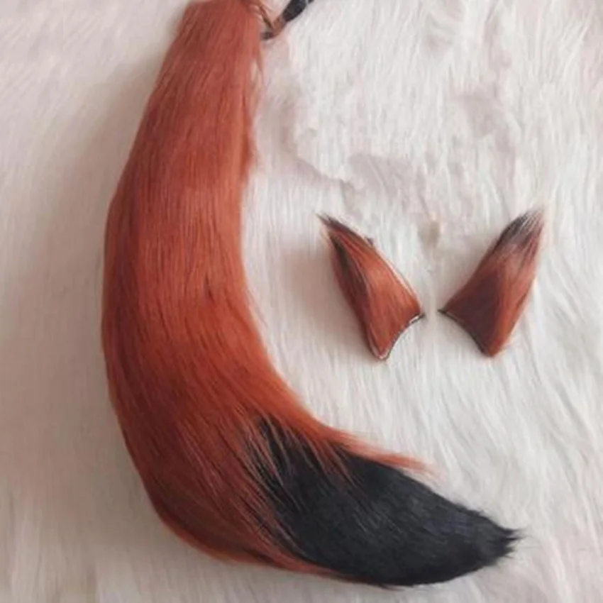 Deep brown 55CM Япония Аниме Spice en Wolf Holo Косплей Vos Oor Staart Хэллоуин Vos Staart Met Oren Kostuums - Цвет: Deep brown 55CM