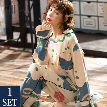 

BANNIROU Comfortable Pajamas For Woman Set Autumn Winter Soft Sleepwear Suits Female Pajamas 100% Cotton Cute New Homewear 2020