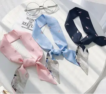 

F960 Korean Narrow Long Scarves Hair Band Scanf Silk Scarf Fashion Handle Bag Ribbon Neckerchief For Women