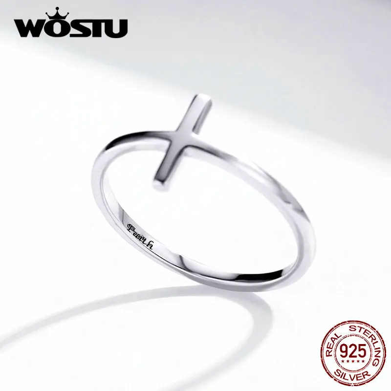 WOSTU New Arrival 925 Sterling Silver Cross Fashion Ring Finger For Women Lover Wedding Rings Genuine Luxury Jewelry BKR562