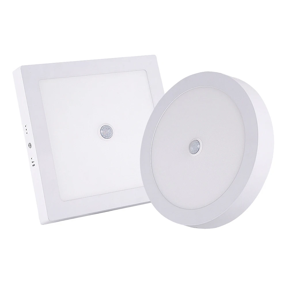 Квадратный круглый светодиодный потолочный светильник с датчиком движения PIR, светодиодный панельный светильник, монтируемый на поверхности, индукционный потолочный светильник для ванной комнаты