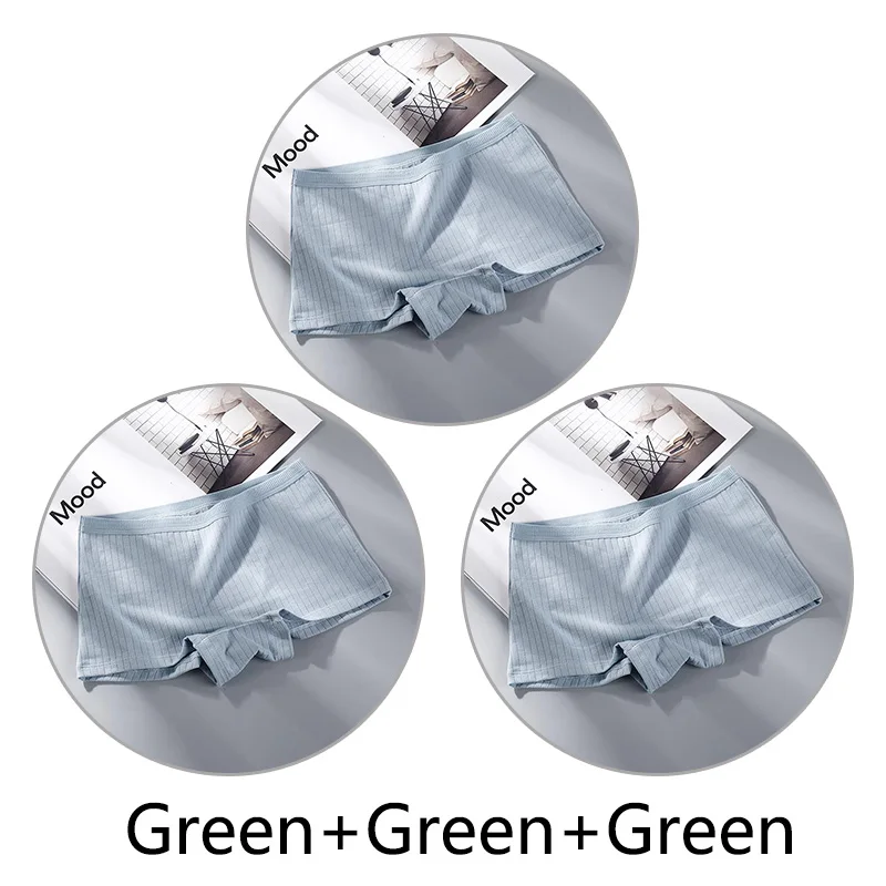 Green Green Green 3 шт./партия, женские хлопковые трусы для мальчиков, сексуальные бесшовные трусы средней высоты, однотонное мягкое нижнее белье, женское нижнее белье, сотовая промежность - Цвет: Green Green Green