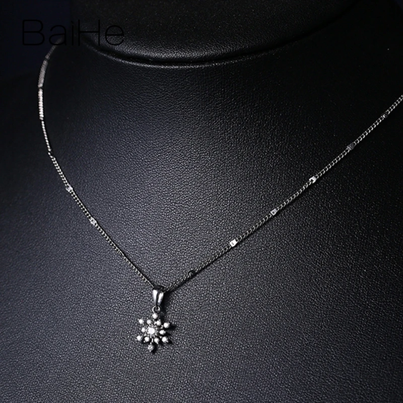 BAIHE Solid 18 K, белое золото, сертифицированный H/SI, всего 0,28ct, настоящие натуральные бриллианты, Свадебный женский модный подарок для ювелирных изделий, ожерелья