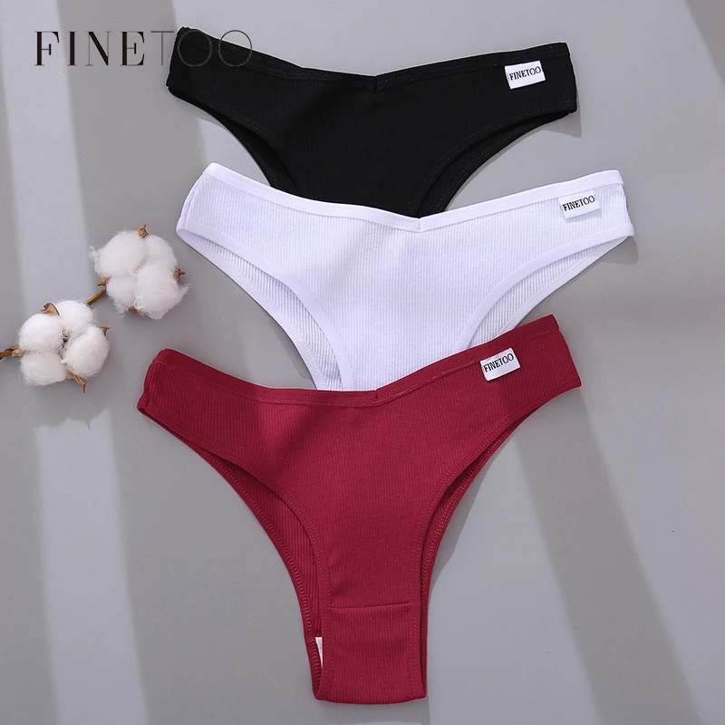 

FINETOO 3Pcs/set Women Cotton Brazilian Panties M-XL Female T-back Underpants Sexy V Waist Underwear Ladies Soft Bikini Panty