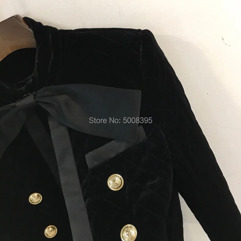 Черная бархатная стеганая укороченная куртка с большим бантом и стоячим вырезом спереди, двубортная короткая куртка с длинными рукавами для женщин