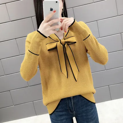 OHCLOTHING ZCH женский весенний свитер с бантом Женская Корейская Свободная рубашка из ярких шелковых трикотажных рубашек