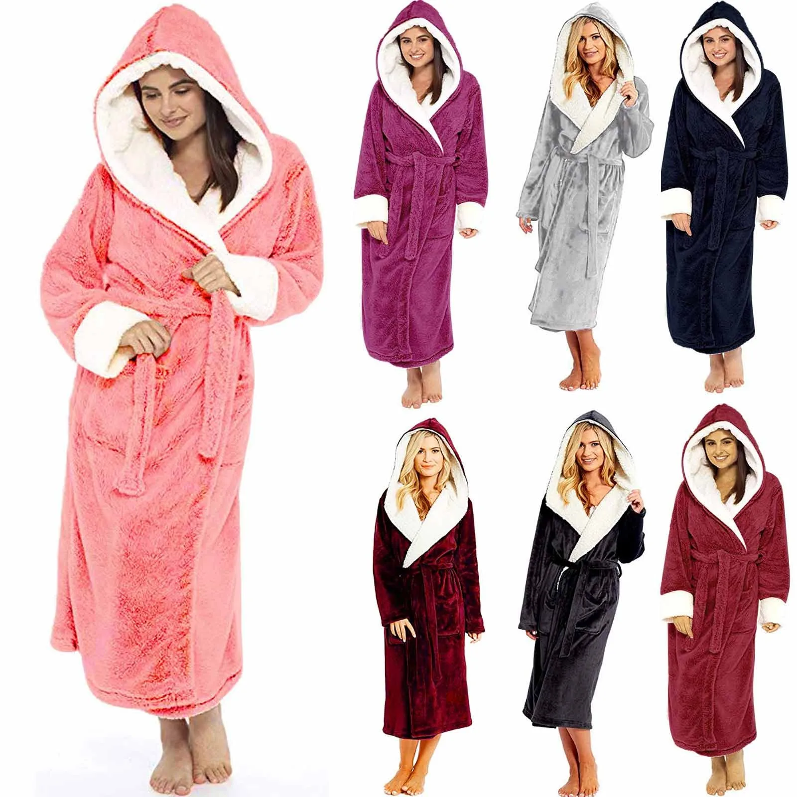 2021 Winter Women Plush Lengthened Shawl Bathrobe Robe Soft Comfortable Sleepw Home Clothes Long
