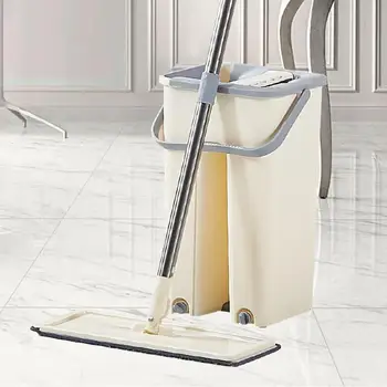 

Flat Squeeze Mop and Bucket Hand Free Wringing Floor Cleaning Mop Microfiber Mop Pads Wet or Dry Usage on Hardwood Laminate Tile