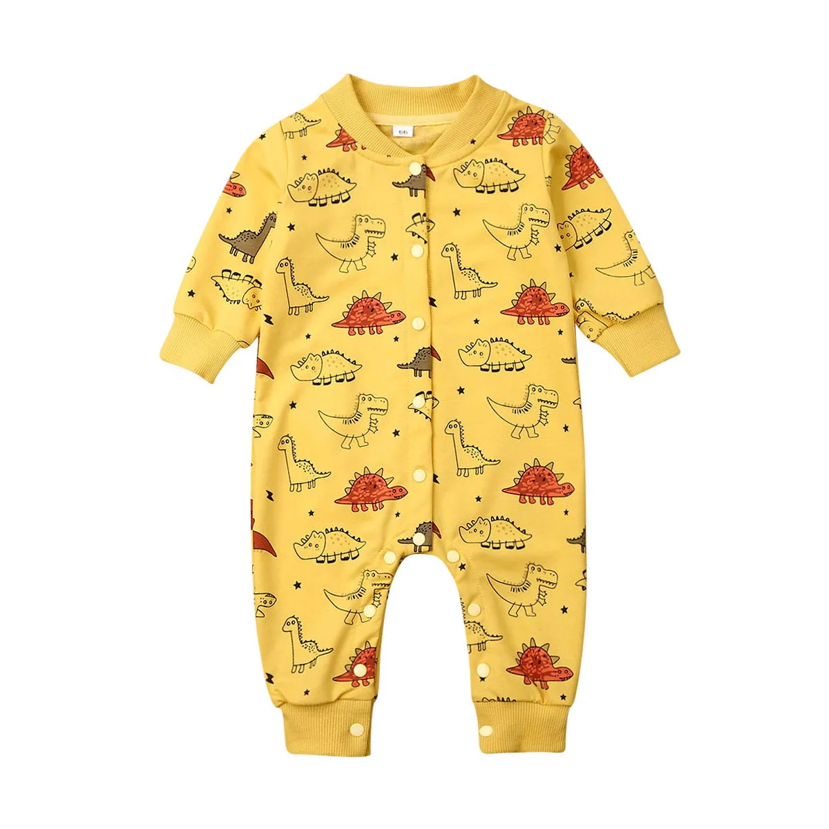 Коллекция года, весенне-осенняя одежда для малышей теплая одежда для маленьких мальчиков и девочек комбинезон с длинными рукавами и ромпер с динозавром одежда с принтом животных - Цвет: Цвет: желтый