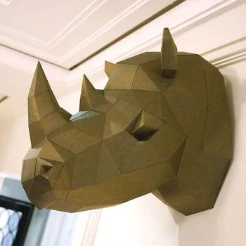 

40cm 3D Paper Model Rhinoceros Rhino Head figure papercraft animal home decor wall decoration Puzzles DIY Toys Gift for Children