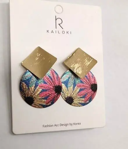 

Vintage Ethinic Print Big Flower Round Square Drop Earrings For Women Fashion Temperament Pendientes Brincos