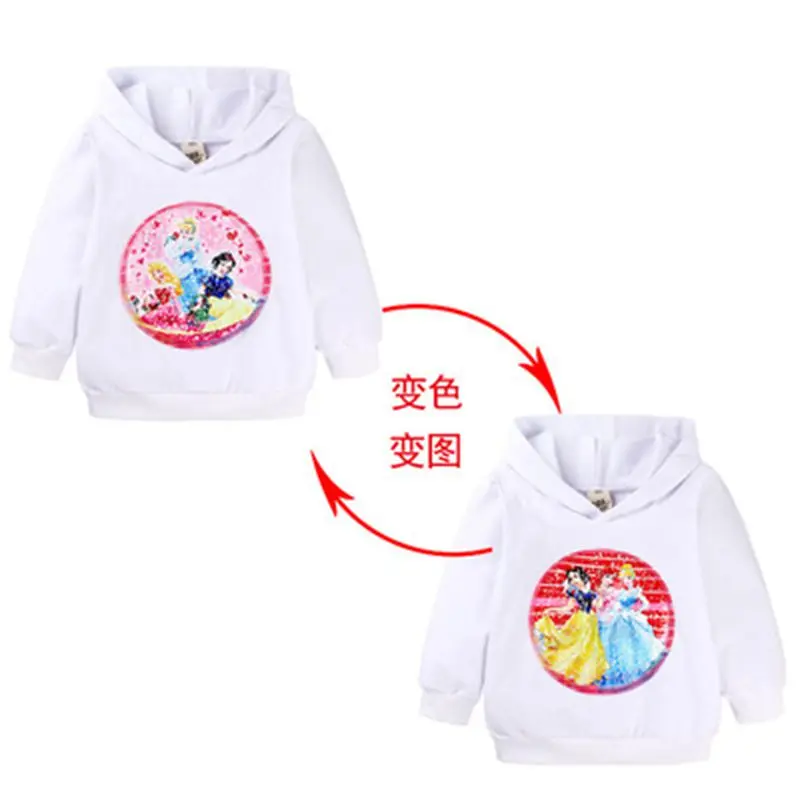 Color as shown Спортивный костюм; топы для детей; двухсторонние толстовки для девочек с блестками и героями мультфильмов; хлопковая одежда для детей; футболка с капюшоном; пуловеры; От 2 до 7 лет - Цвет: Color as shown